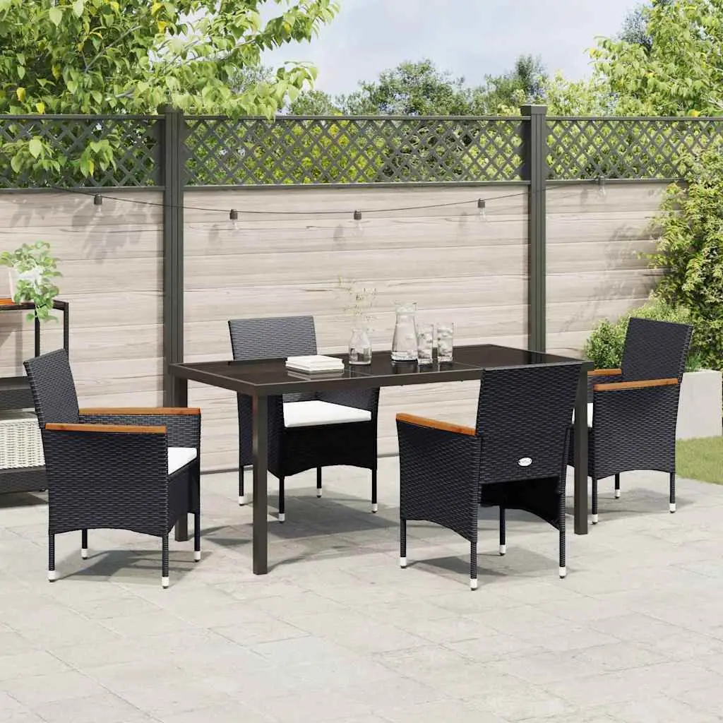 Garden Dining Set 5 Pieces Outdoor Patio Black Poly Rattan Furniture with