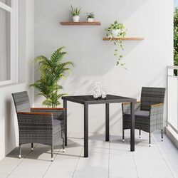 Garden Dining Set 3 Pieces Outdoor Patio Furniture Grey Poly Rattan Glass Table