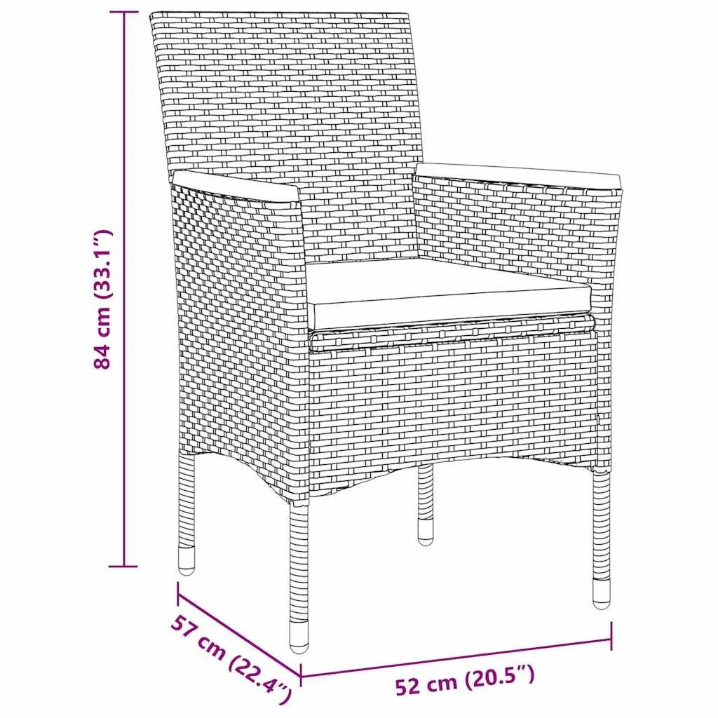 Garden Dining Set 3 Pieces Outdoor Patio Furniture Grey Poly Rattan Glass Table