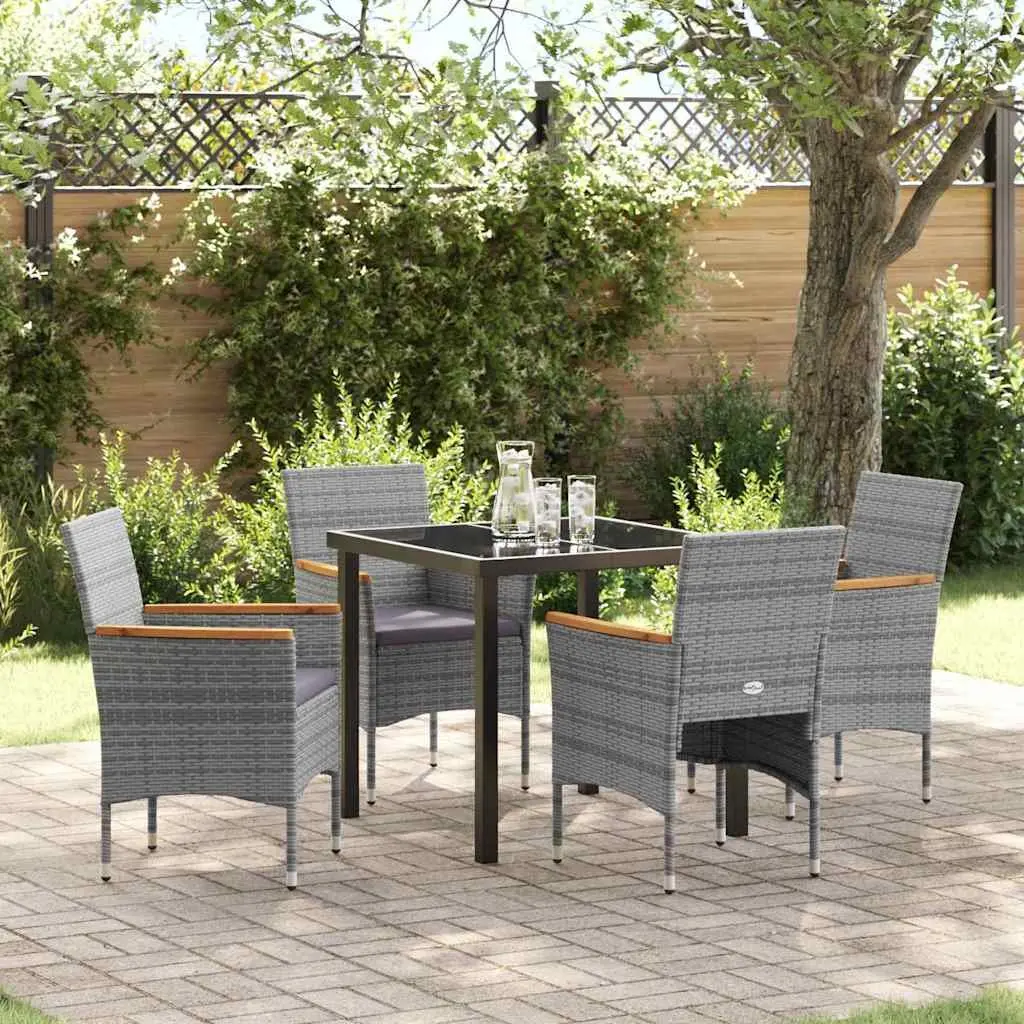 Garden Dining Set Grey 5 Piece Outdoor Patio Furniture Poly Rattan Glass Table