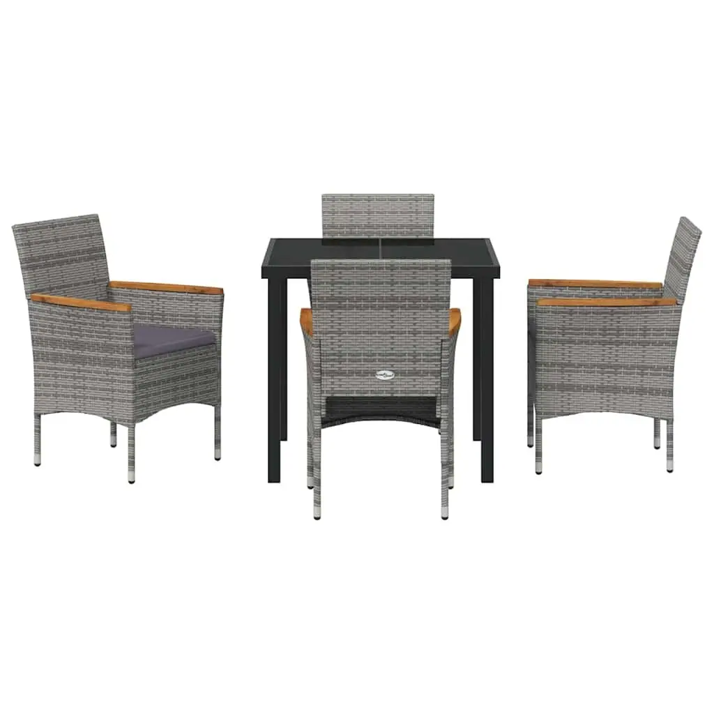 Garden Dining Set Grey 5 Piece Outdoor Patio Furniture Poly Rattan Glass Table