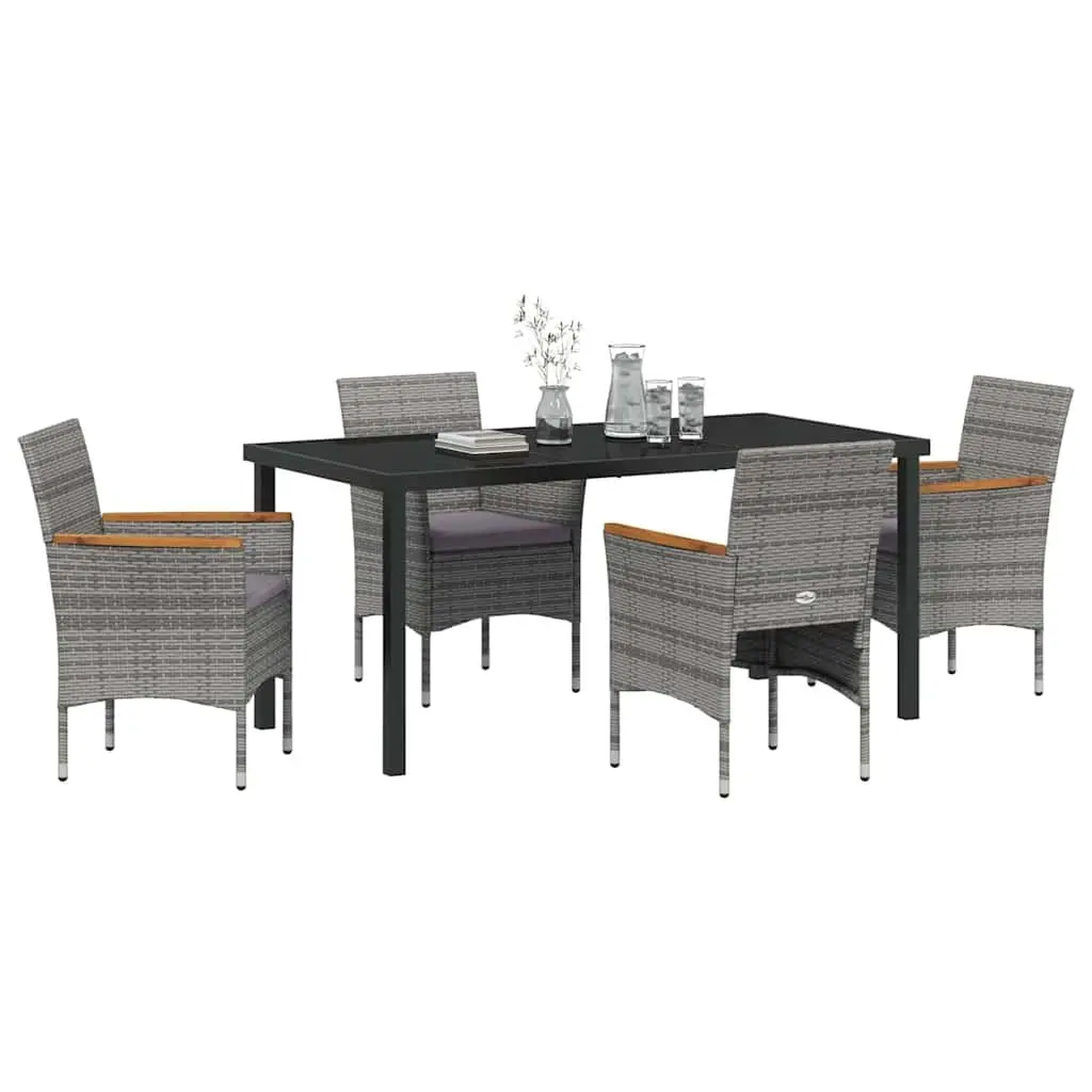 Garden Dining Set 5 Piece Outdoor Furniture Poly Rattan Glass Top Patio Grey