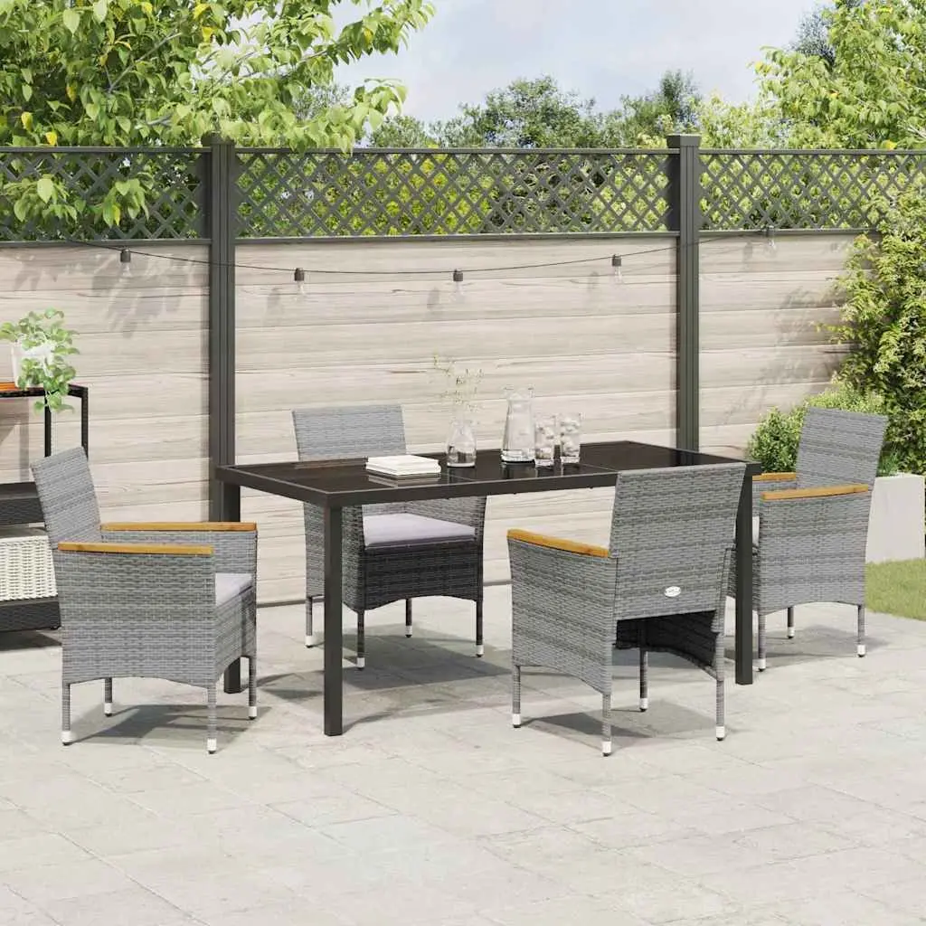 Garden Dining Set 5 Piece Outdoor Furniture Poly Rattan Glass Top Patio Grey