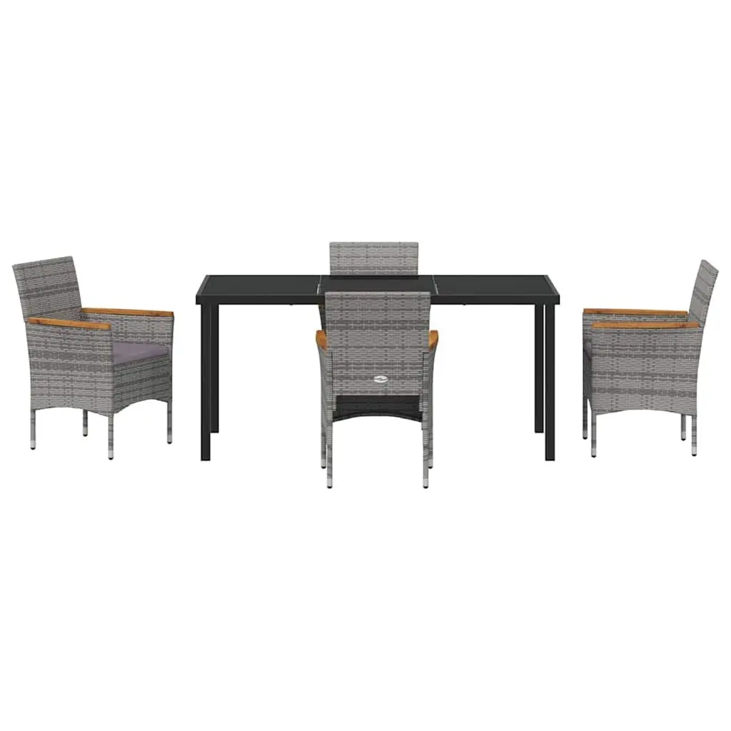 Garden Dining Set 5 Piece Outdoor Furniture Poly Rattan Glass Top Patio Grey