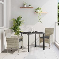 Garden Dining Set 3 Piece Outdoor Furniture Poly Rattan with Cushions Light Grey