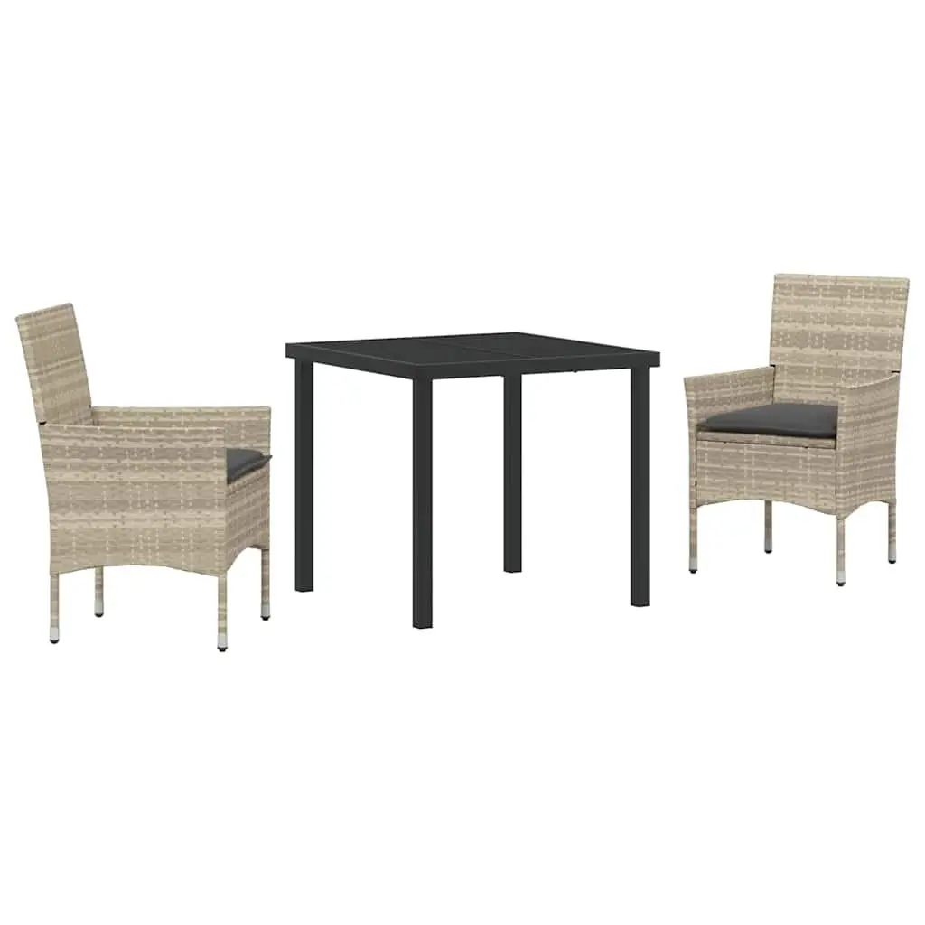 Garden Dining Set 3 Piece Outdoor Furniture Poly Rattan with Cushions Light Grey