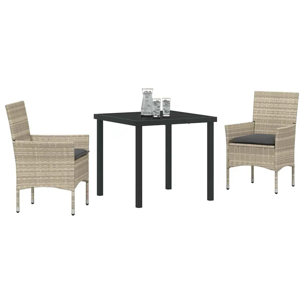 Garden Dining Set 3 Piece Outdoor Furniture Poly Rattan with Cushions Light Grey