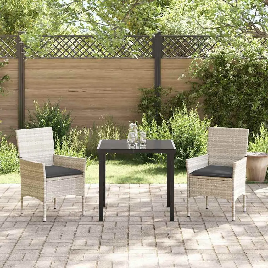 Garden Dining Set 3 Piece Outdoor Furniture Poly Rattan with Cushions Light Grey