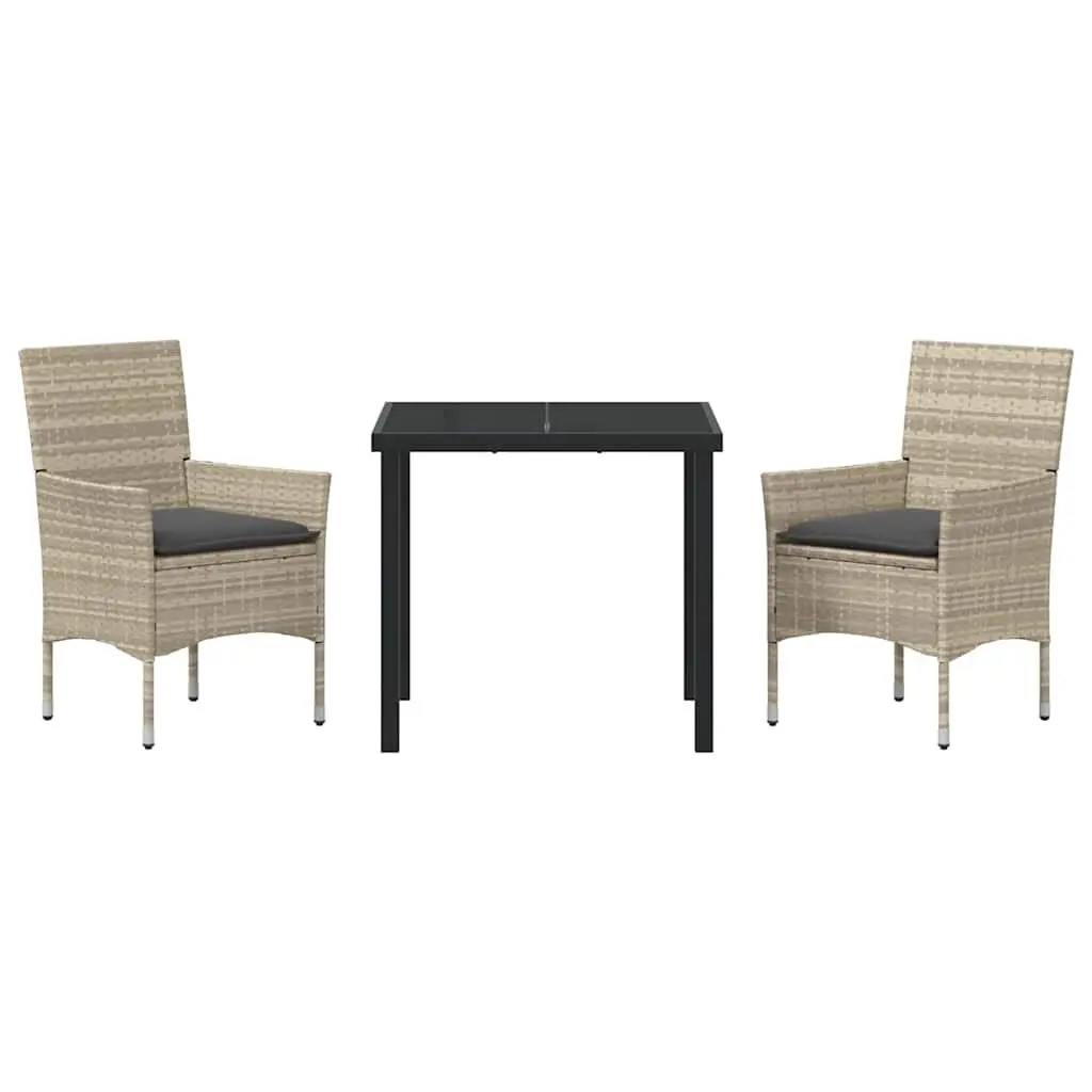 Garden Dining Set 3 Piece Outdoor Furniture Poly Rattan with Cushions Light Grey