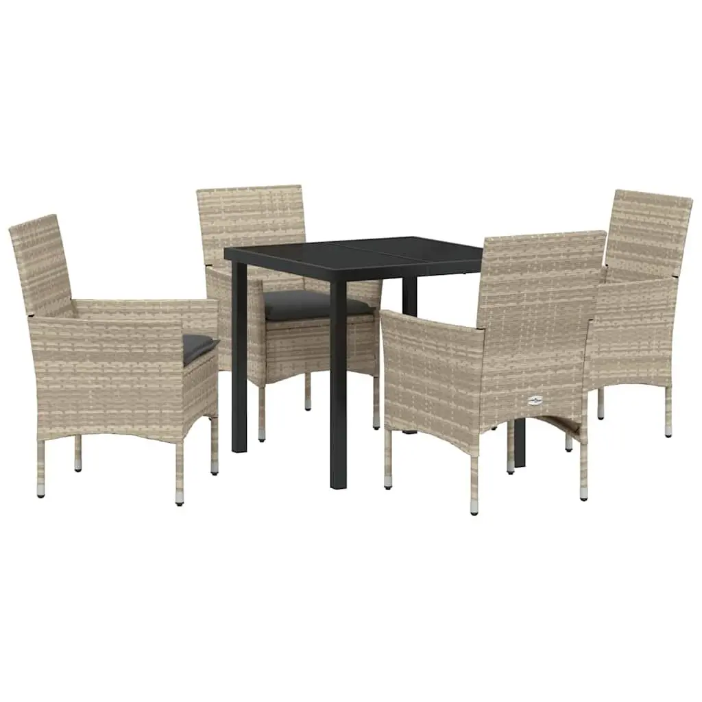 Garden Dining Set Light Grey 5 Piece Poly Rattan with Cushions