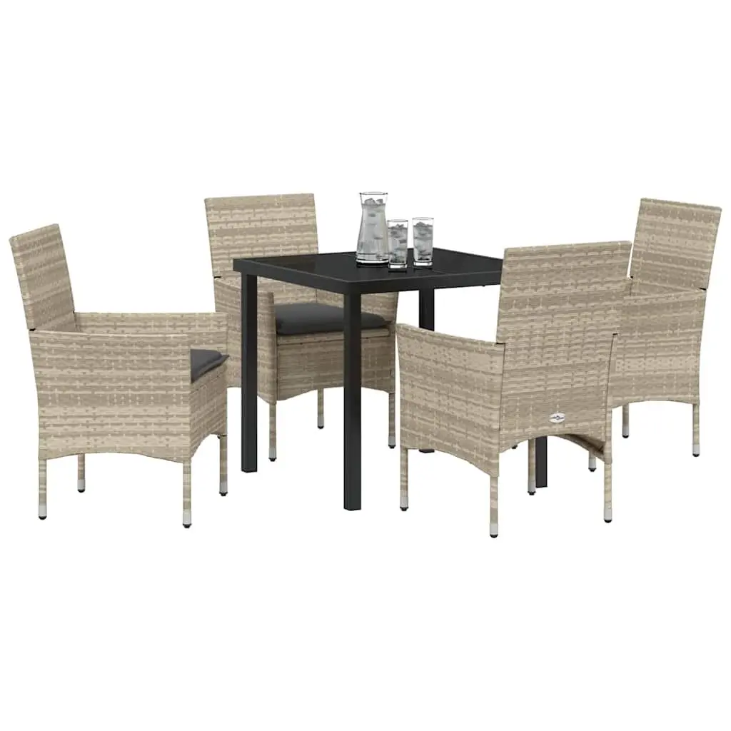 Garden Dining Set Light Grey 5 Piece Poly Rattan with Cushions
