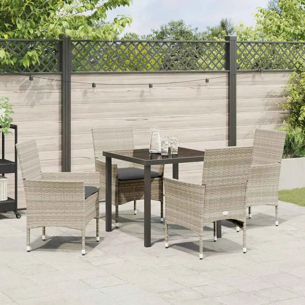 Garden Dining Set Light Grey 5 Piece Poly Rattan with Cushions