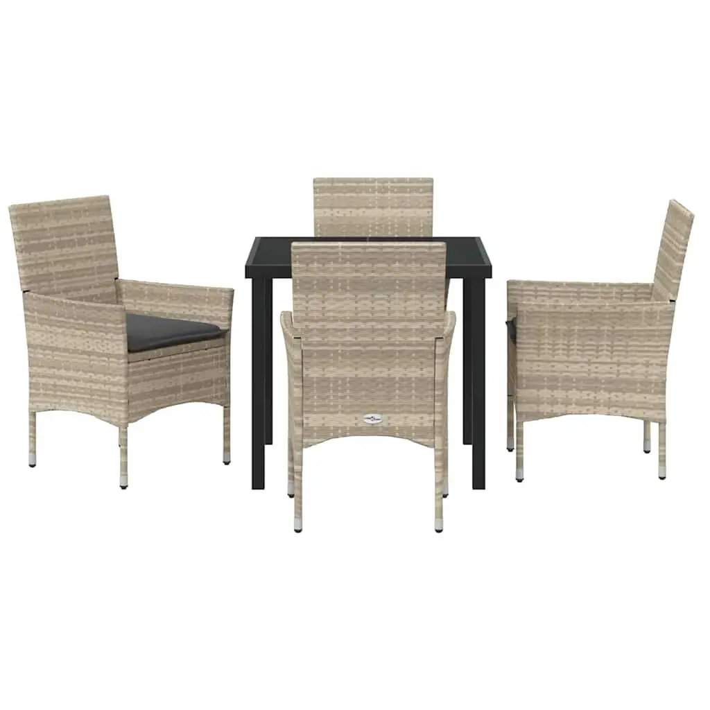 Garden Dining Set Light Grey 5 Piece Poly Rattan with Cushions