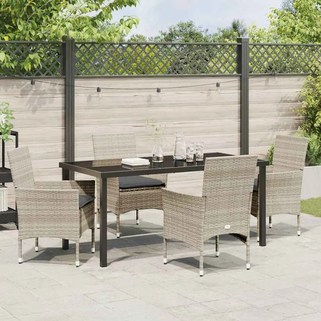 Outdoor Dining Set 5 Pieces Light Grey Poly Rattan Garden Furniture with