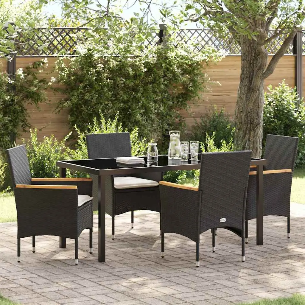 Garden Dining Set 5 Piece Outdoor Furniture Poly Rattan Tempered Glass Table