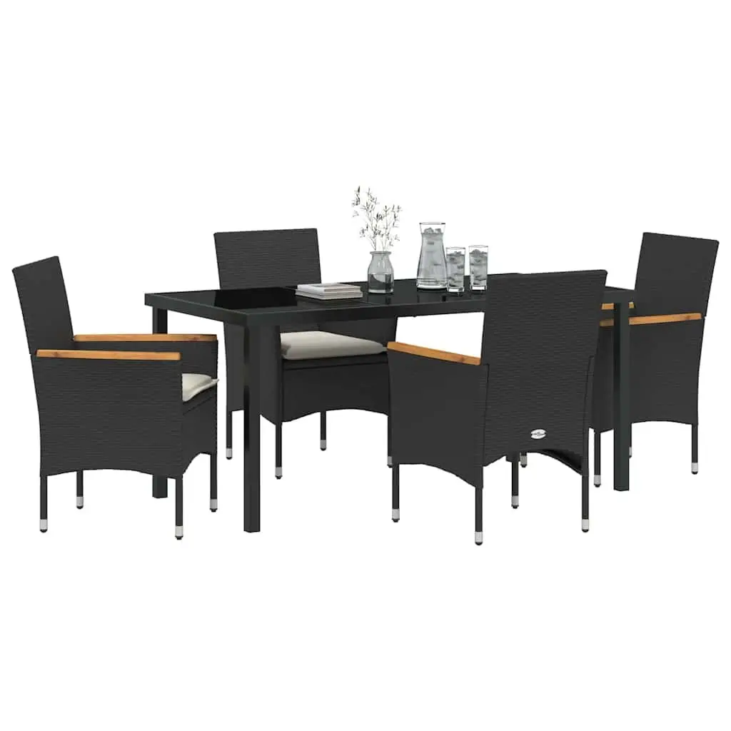 Garden Dining Set 5 Piece Outdoor Furniture Poly Rattan Tempered Glass Table
