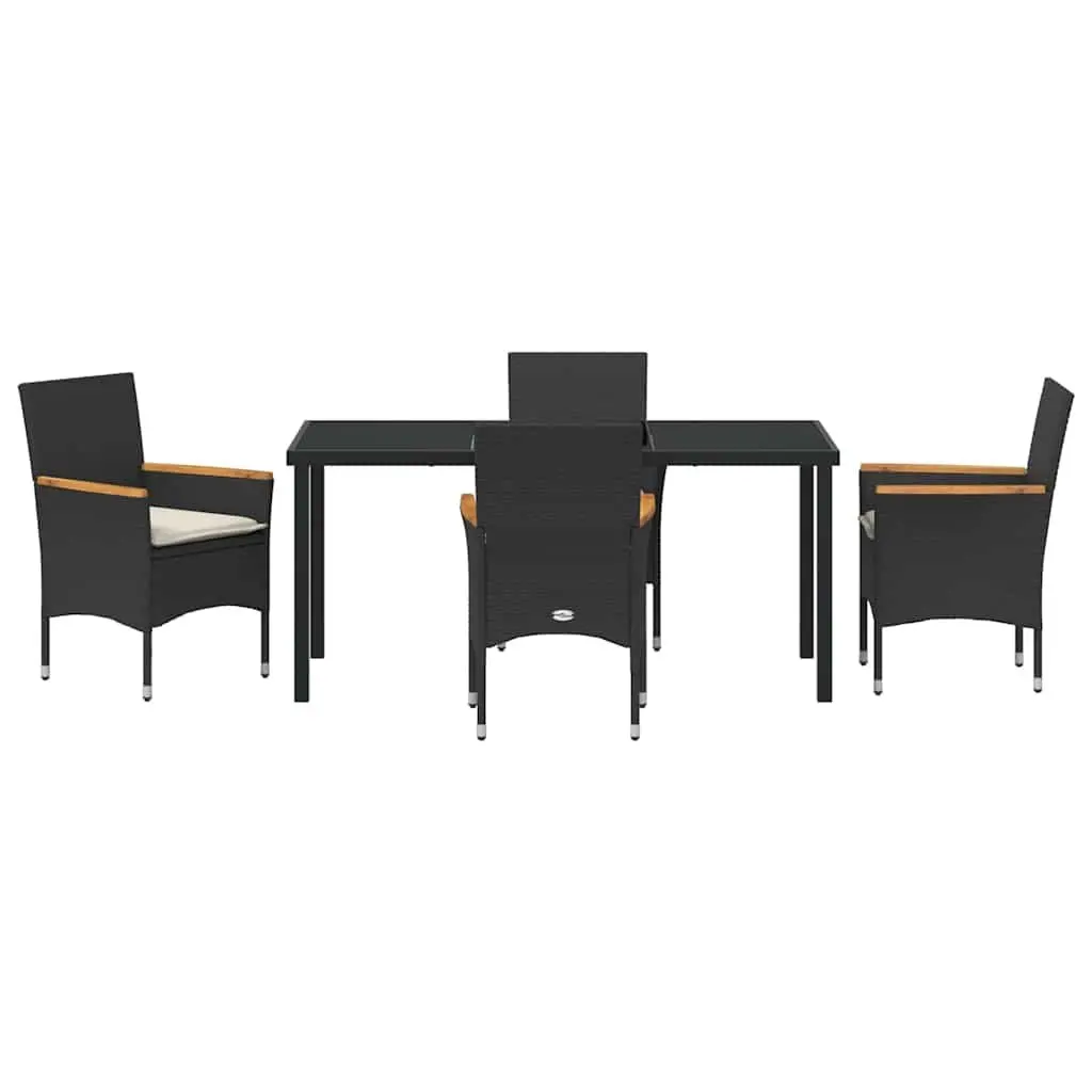 Garden Dining Set 5 Piece Outdoor Furniture Poly Rattan Tempered Glass Table