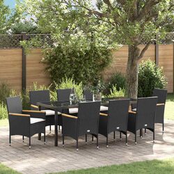 Garden Dining Set 9 Piece Outdoor Furniture Black Poly Rattan with Cushions