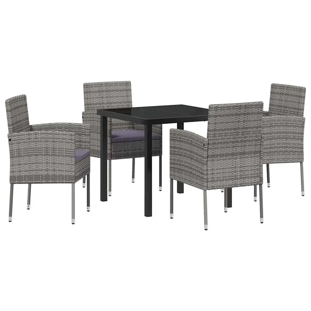 Garden Dining Set Grey 5 Pieces Outdoor Furniture Table Chairs Poly Rattan