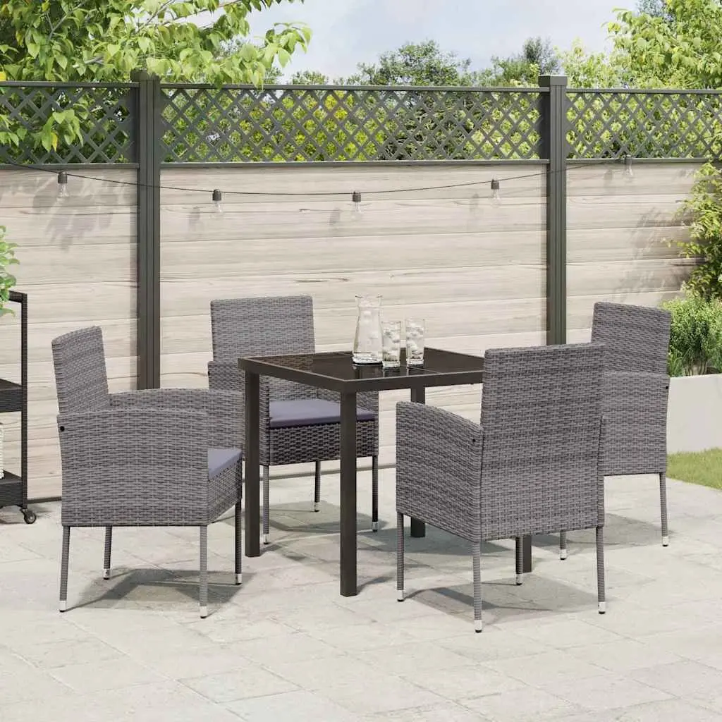 Garden Dining Set Grey 5 Pieces Outdoor Furniture Table Chairs Poly Rattan