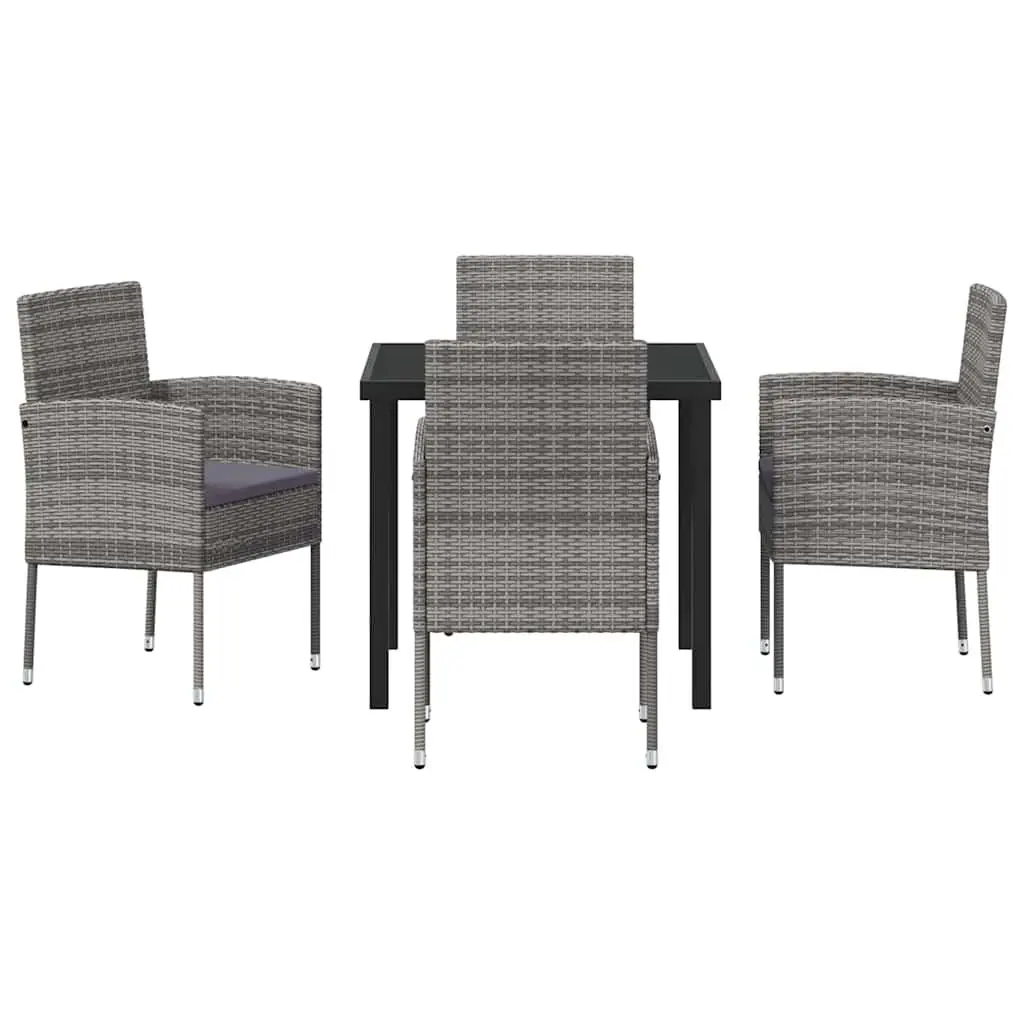 Garden Dining Set Grey 5 Pieces Outdoor Furniture Table Chairs Poly Rattan