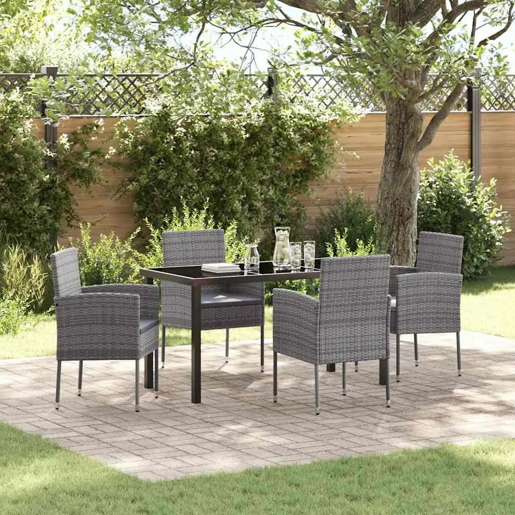 Garden Dining Set Grey 5 Piece Outdoor Furniture Poly Rattan Table with Cushions
