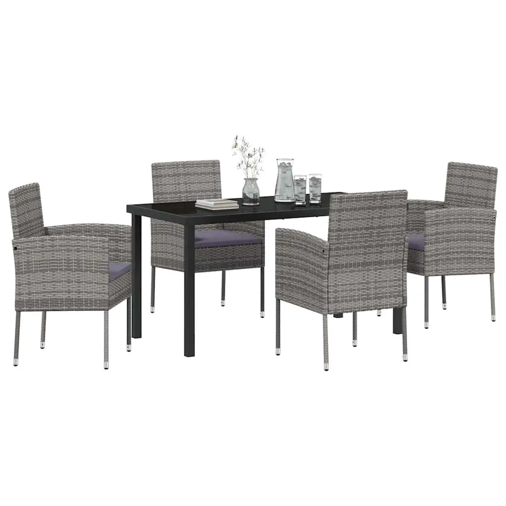 Garden Dining Set Grey 5 Piece Outdoor Furniture Poly Rattan Table with Cushions