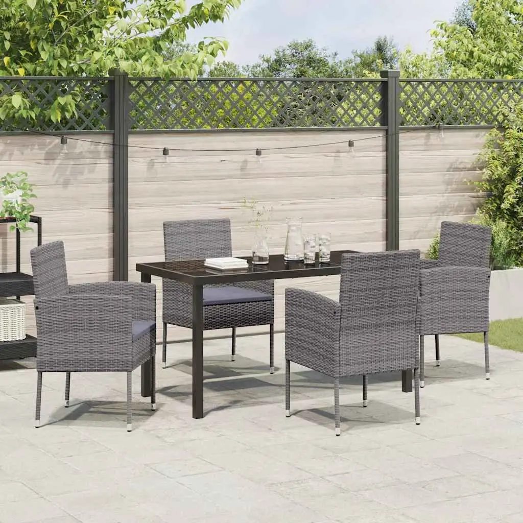 Garden Dining Set Grey 5 Piece Outdoor Furniture Poly Rattan Table with Cushions