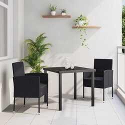Garden Dining Set 3 Pieces Outdoor Furniture Black Poly Rattan Table Chairs