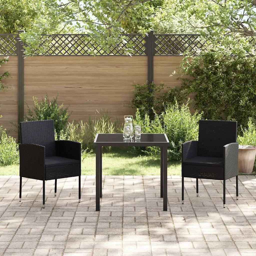 Garden Dining Set Black 3 Piece Outdoor Furniture Poly Rattan Table Chairs