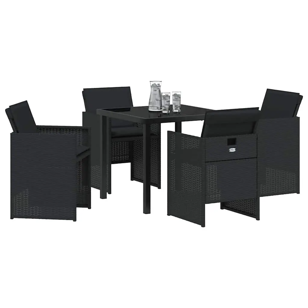 Outdoor Garden Dining Set Black 5 Piece Poly Rattan Table Chairs Cushion
