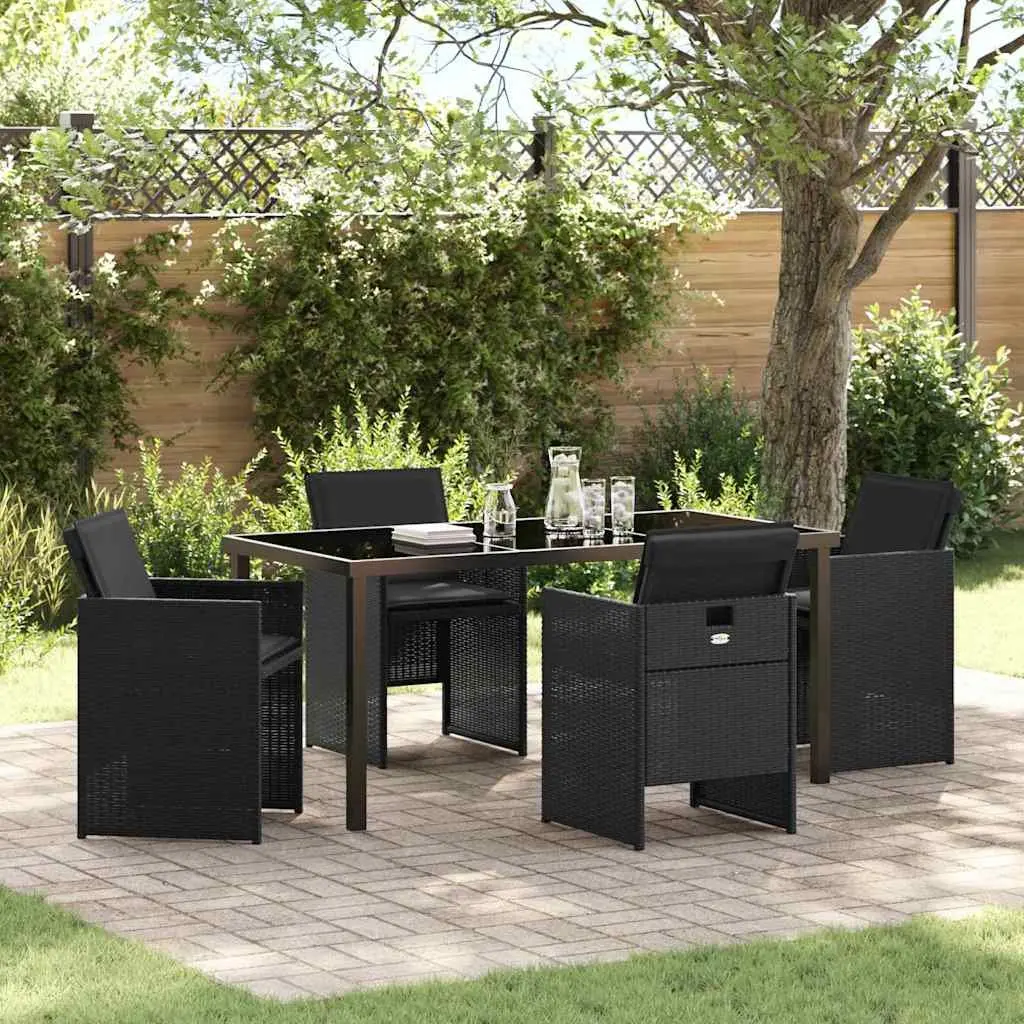Garden Dining Set 5 Pieces Black Outdoor Furniture Patio Table Chairs Cushions