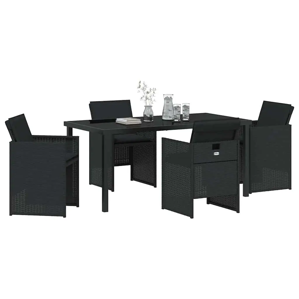 Garden Dining Set 5 Pieces Black Outdoor Furniture Patio Table Chairs Cushions