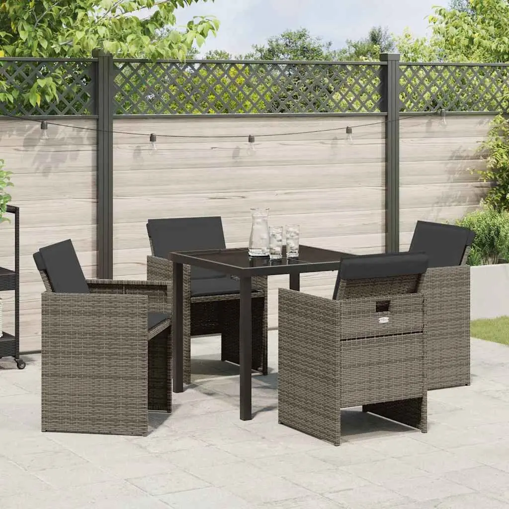 Garden Dining Set Grey 5 Piece Outdoor Furniture Table Chairs Cushions