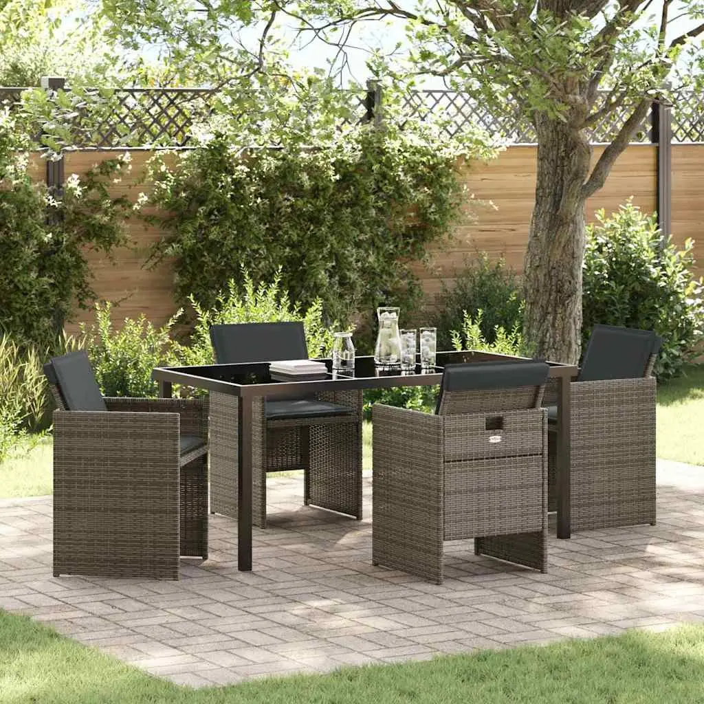 Garden Dining Set 5 Piece Outdoor Furniture Table Chairs Grey Poly Rattan Patio