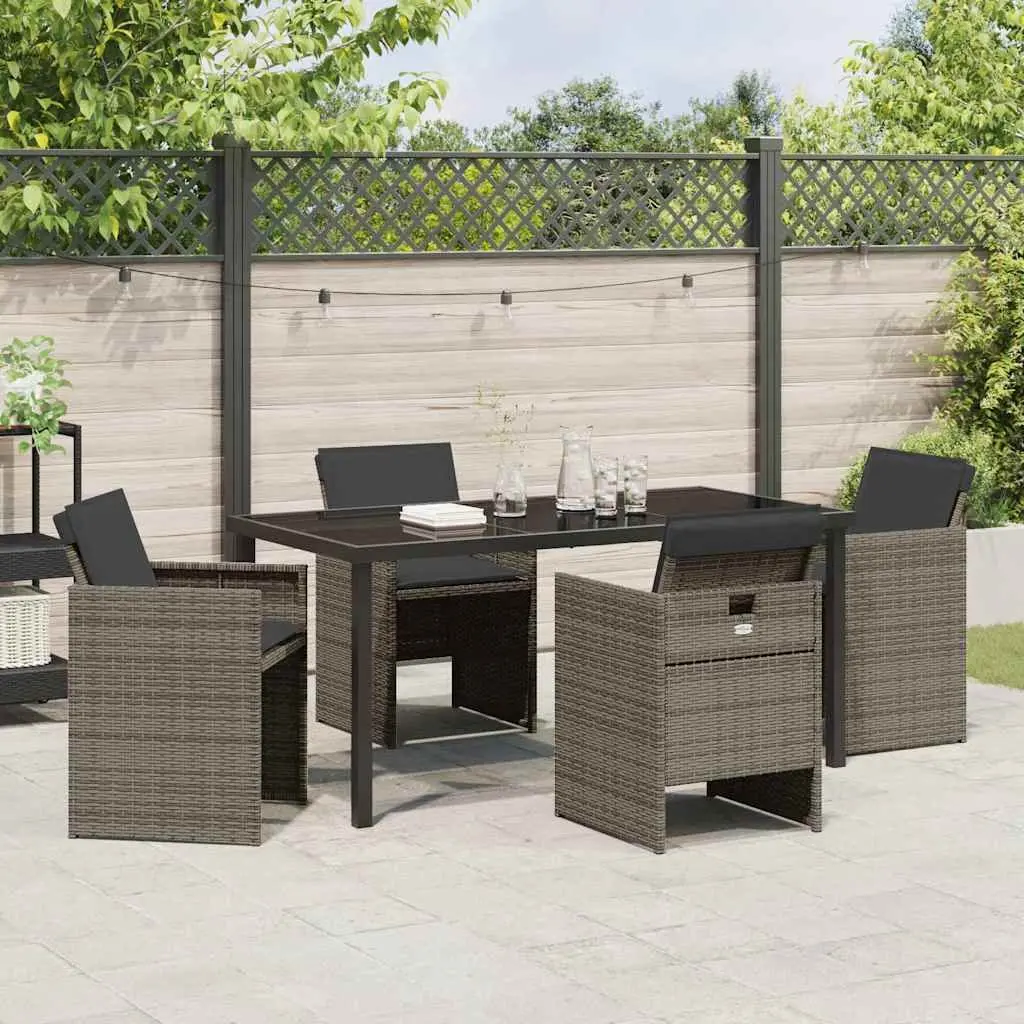 Garden Dining Set 5 Piece Outdoor Furniture Table Chairs Grey Poly Rattan Patio