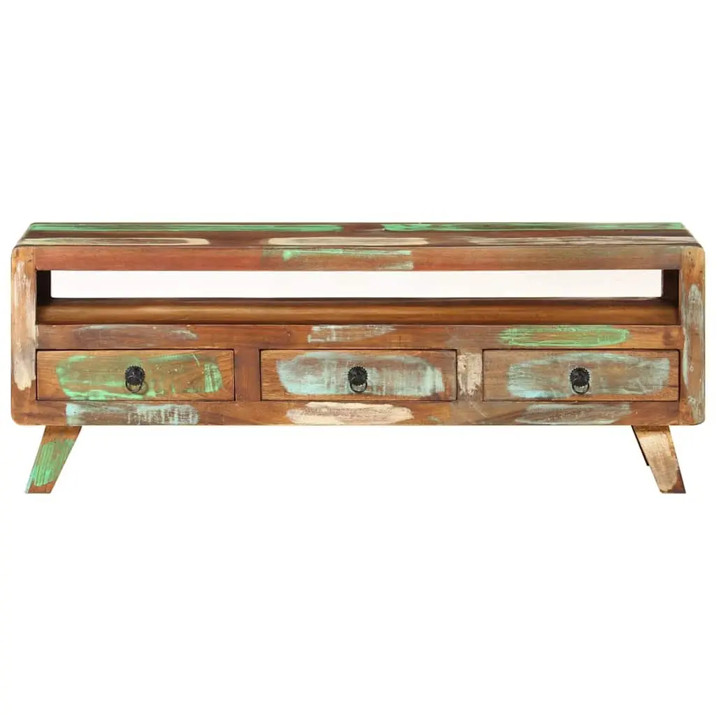 TV Cabinet Multicolour 110x30x40 cm Solid Reclaimed Wood Storage Unit with 3 Drawers and 1 Shelf