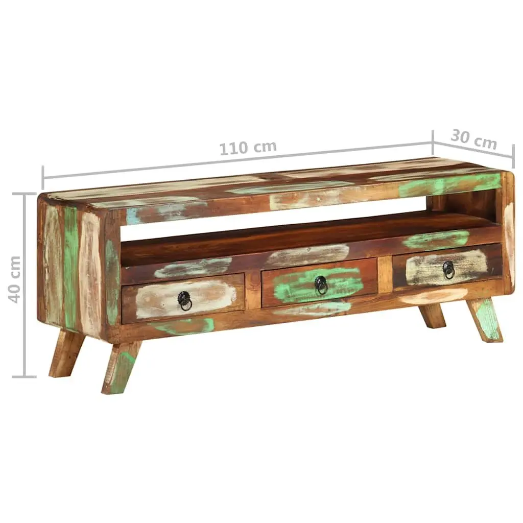 TV Cabinet Multicolour 110x30x40 cm Solid Reclaimed Wood Storage Unit with 3 Drawers and 1 Shelf