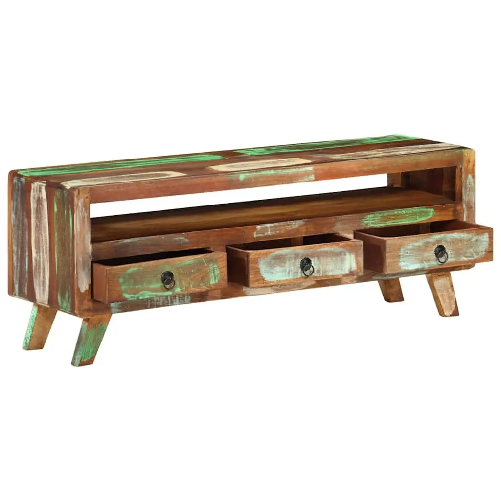 TV Cabinet Multicolour 110x30x40 cm Solid Reclaimed Wood Storage Unit with 3 Drawers and 1 Shelf