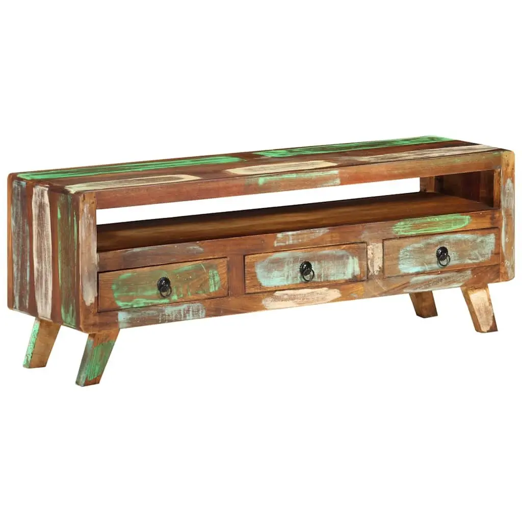 TV Cabinet Multicolour 110x30x40 cm Solid Reclaimed Wood Storage Unit with 3 Drawers and 1 Shelf
