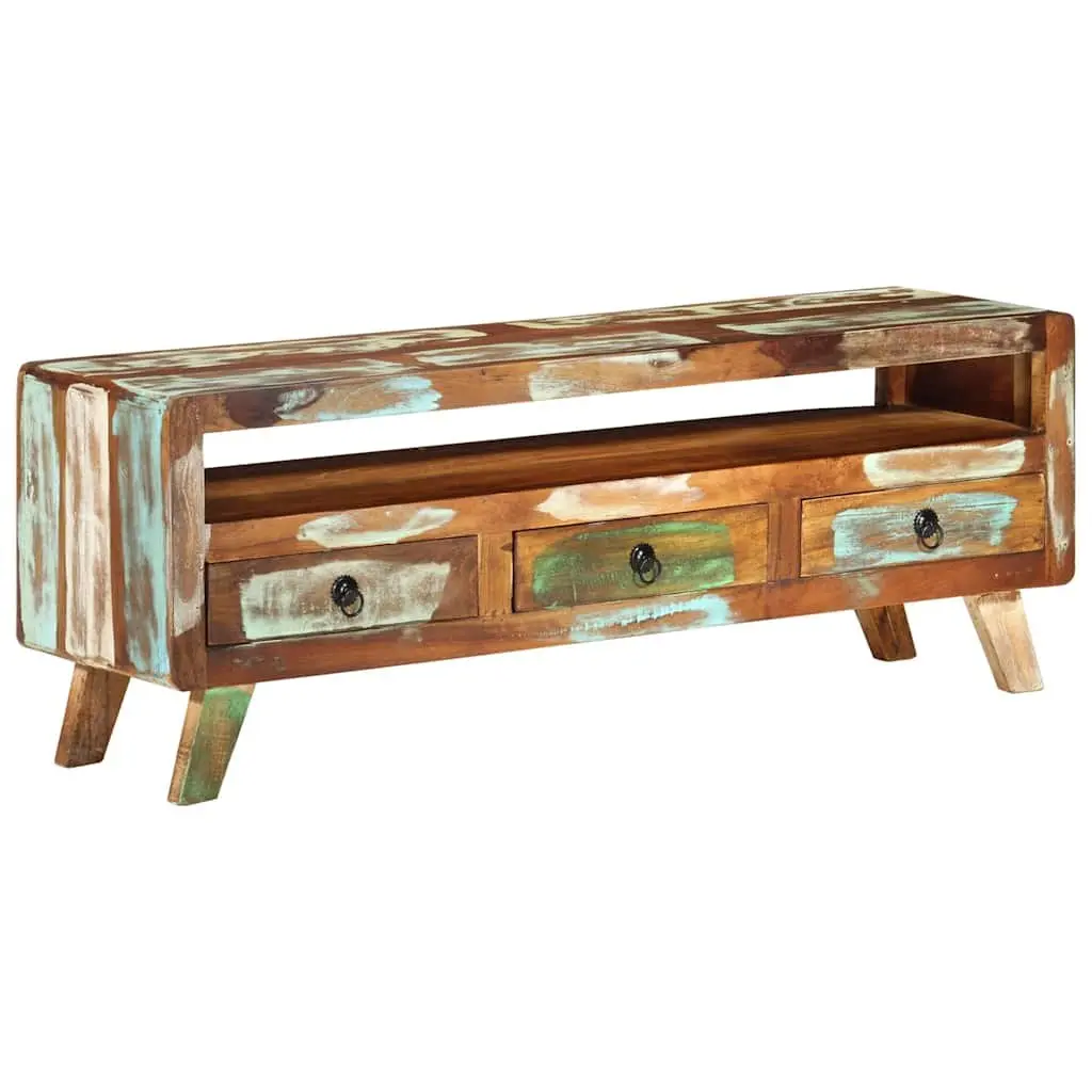 TV Cabinet Multicolour 110x30x40 cm Solid Reclaimed Wood Storage Unit with 3 Drawers and 1 Shelf