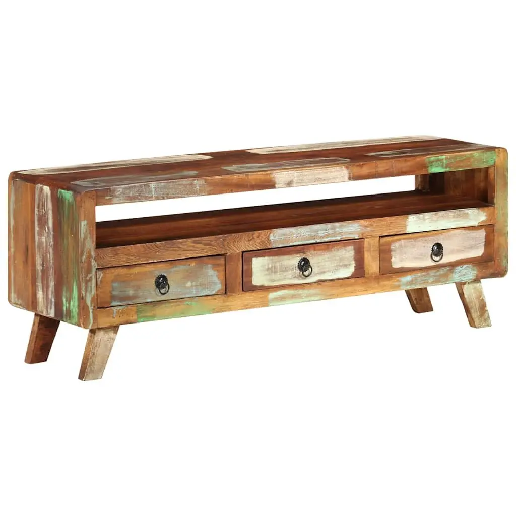 TV Cabinet Multicolour 110x30x40 cm Solid Reclaimed Wood Storage Unit with 3 Drawers and 1 Shelf