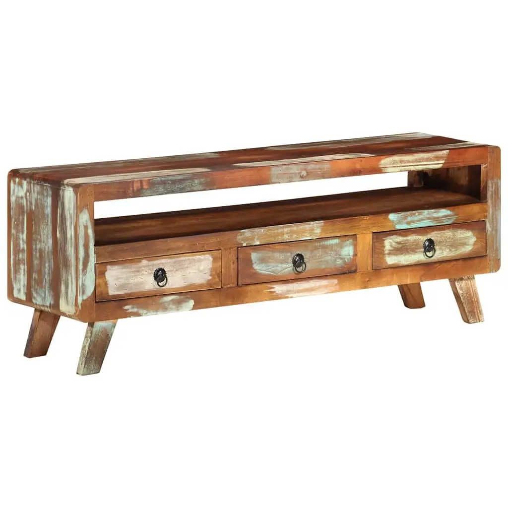 TV Cabinet Multicolour 110x30x40 cm Solid Reclaimed Wood Storage Unit with 3 Drawers and 1 Shelf