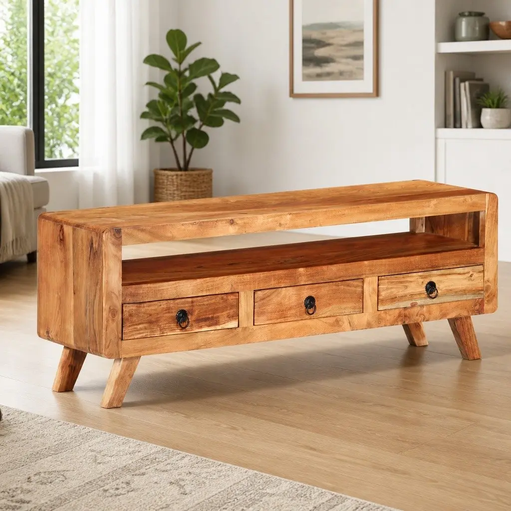 Brown TV Cabinet in Solid Acacia Wood