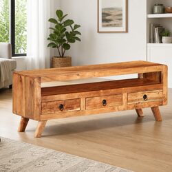 Compact Brown TV Cabinet in Solid Acacia Wood