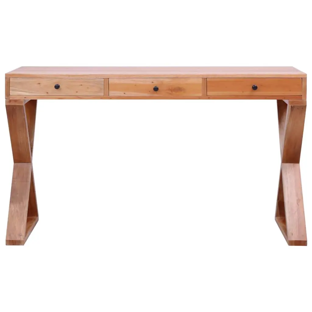 Computer Desk Natural Brown Solid Mahogany Wood Large Working Area 3 Drawers