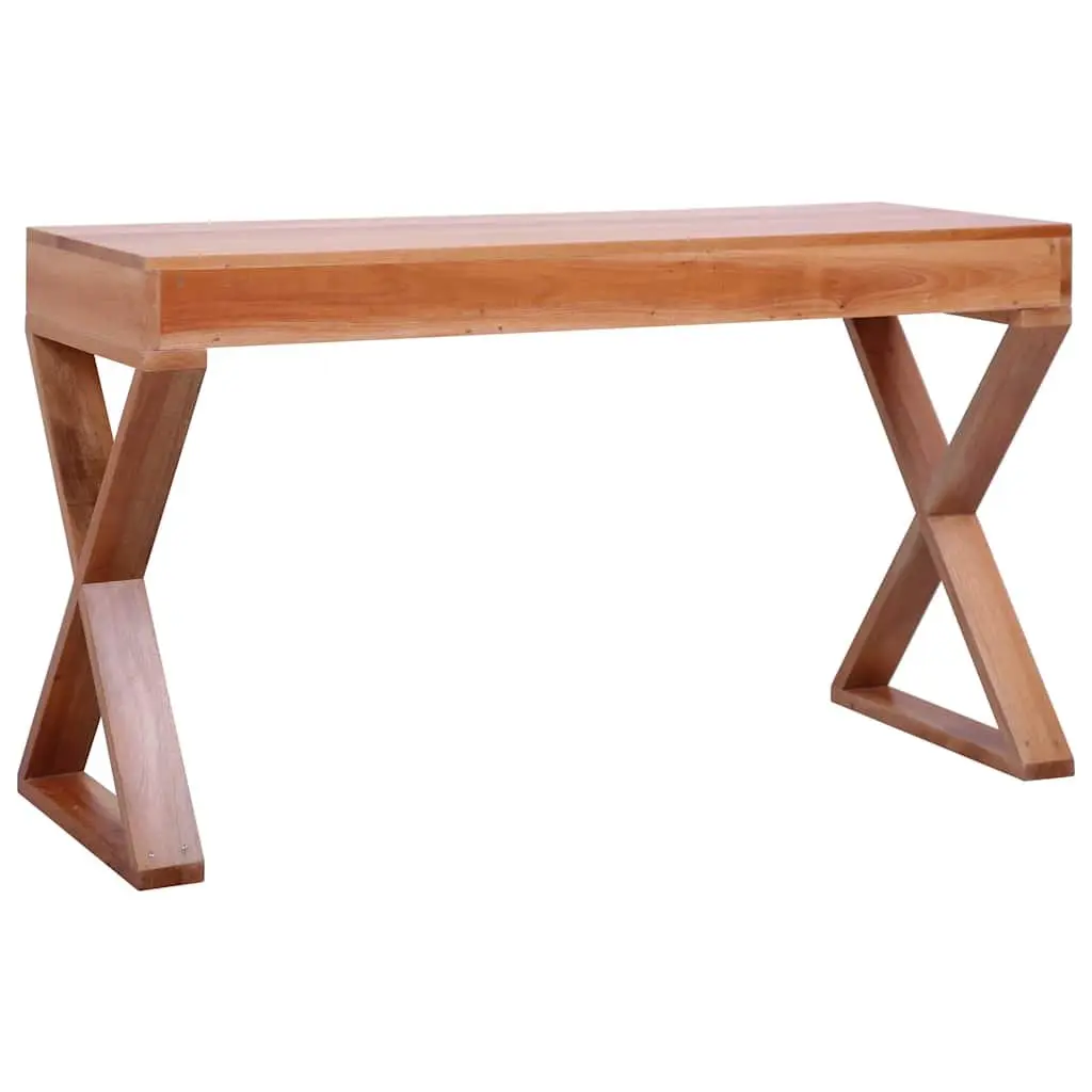 Computer Desk Natural Brown Solid Mahogany Wood Large Working Area 3 Drawers