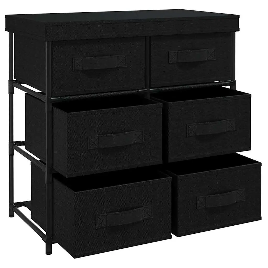 Storage Cabinet Black 6 Drawers Fabric Organiser Steel Frame Unit