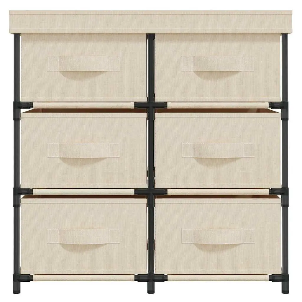 Storage Cabinet Cream 6 Drawer Organiser Steel Frame Fabric Drawers