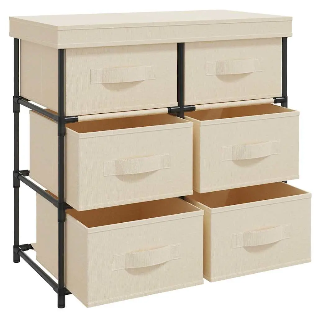 Storage Cabinet Cream 6 Drawer Organiser Steel Frame Fabric Drawers